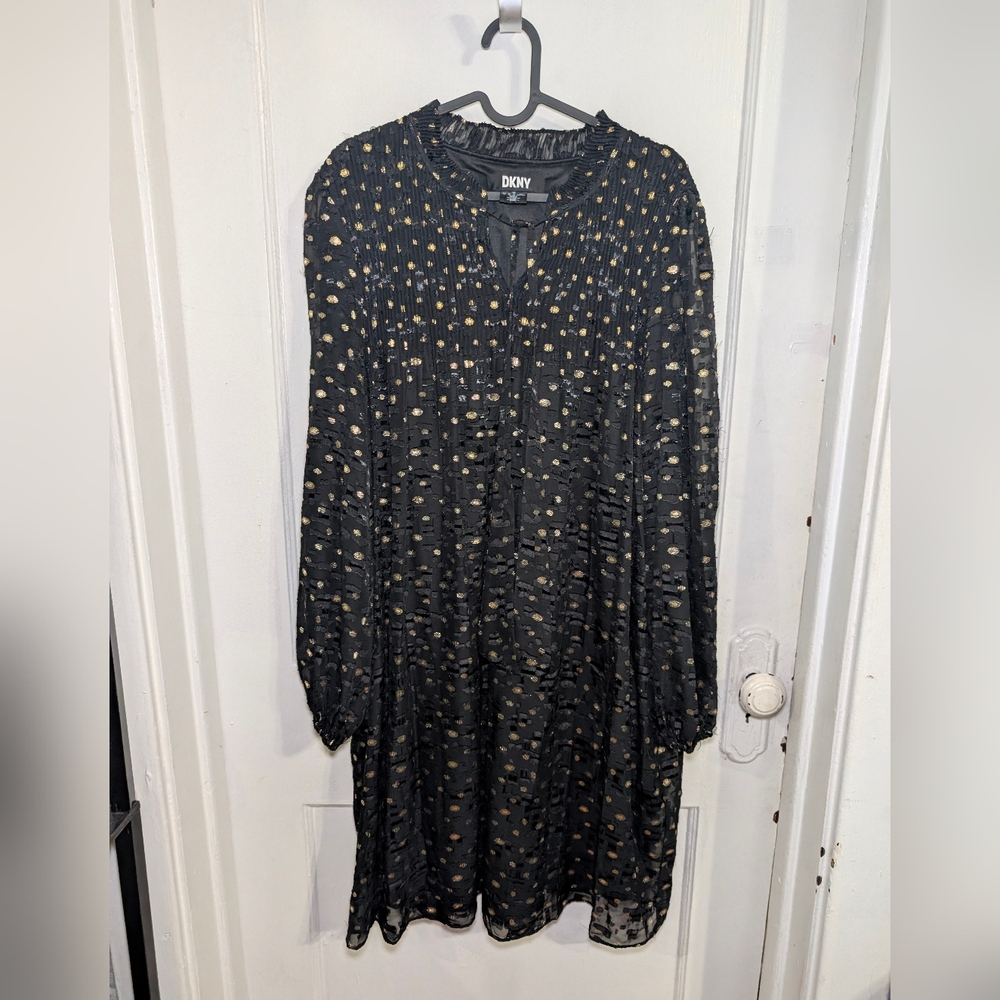 DKNY Black and Gold Women's Evening Dress in Size 16